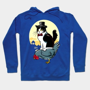 Tuxedo Cat on a Chicken Funny Hoodie